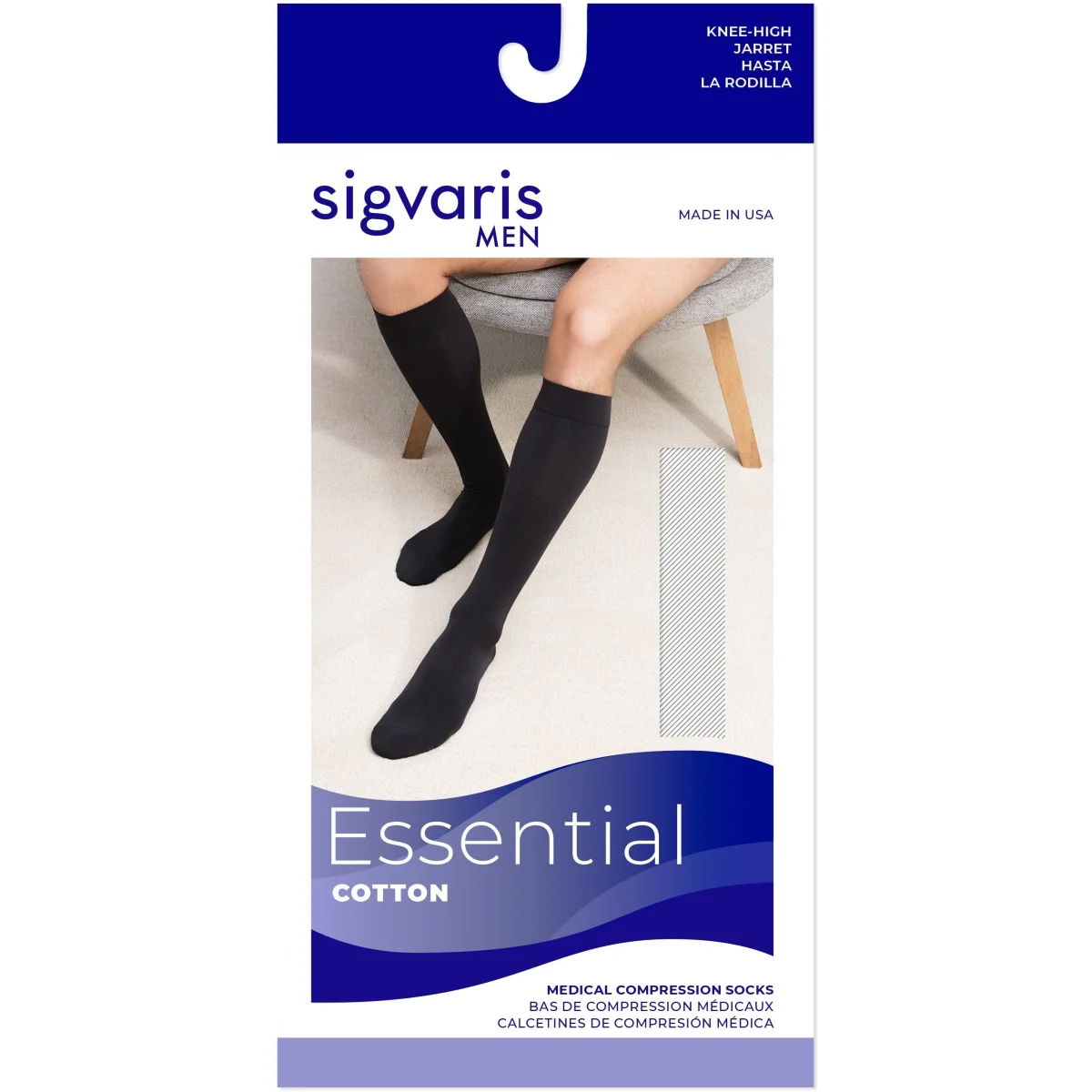Sigvaris Cotton Men's Knee High 20-30 mmHg w/ Silicone Band Grip Top - Image 4