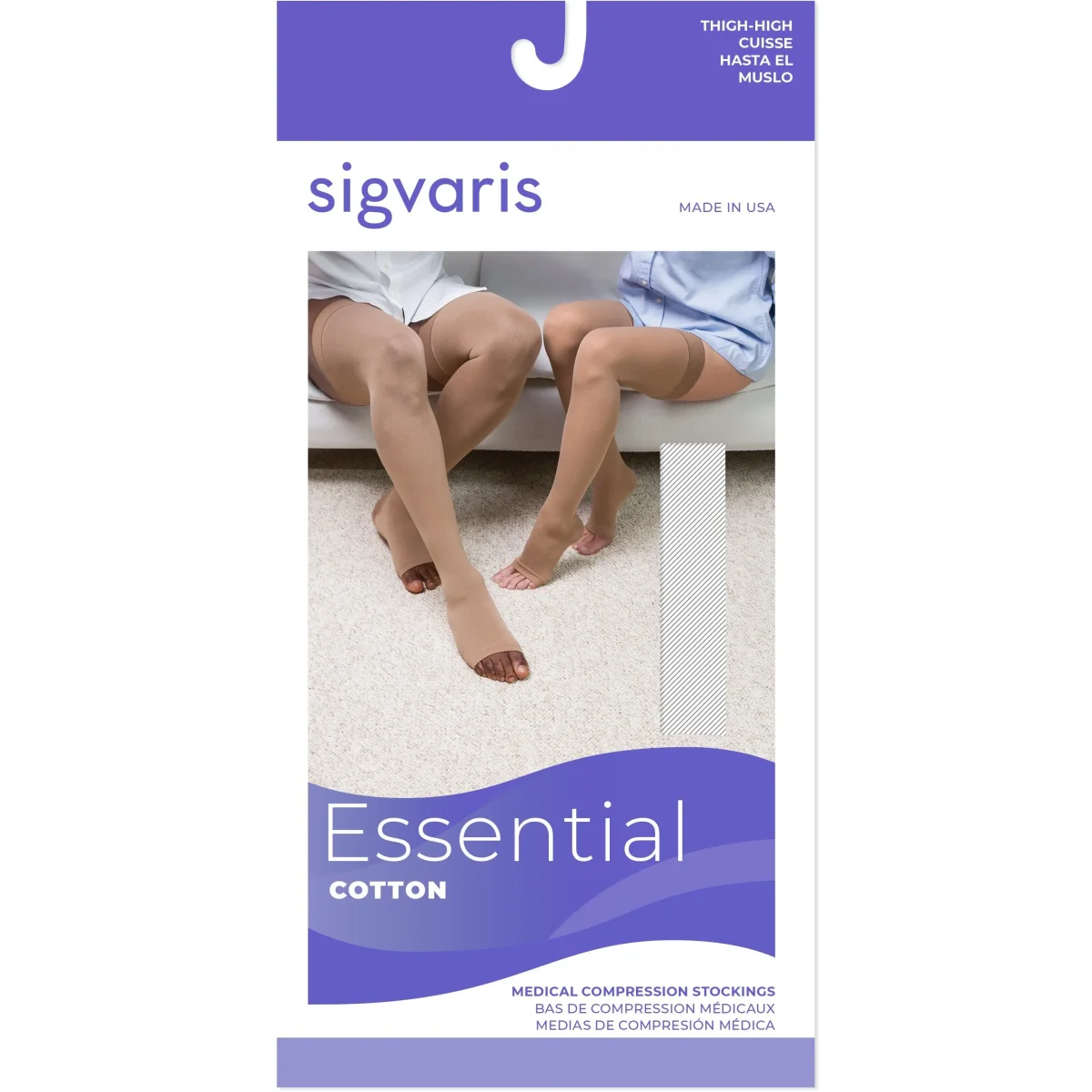 Sigvaris Cotton Thigh High 30-40 mmHg, Open Toe - Image 3