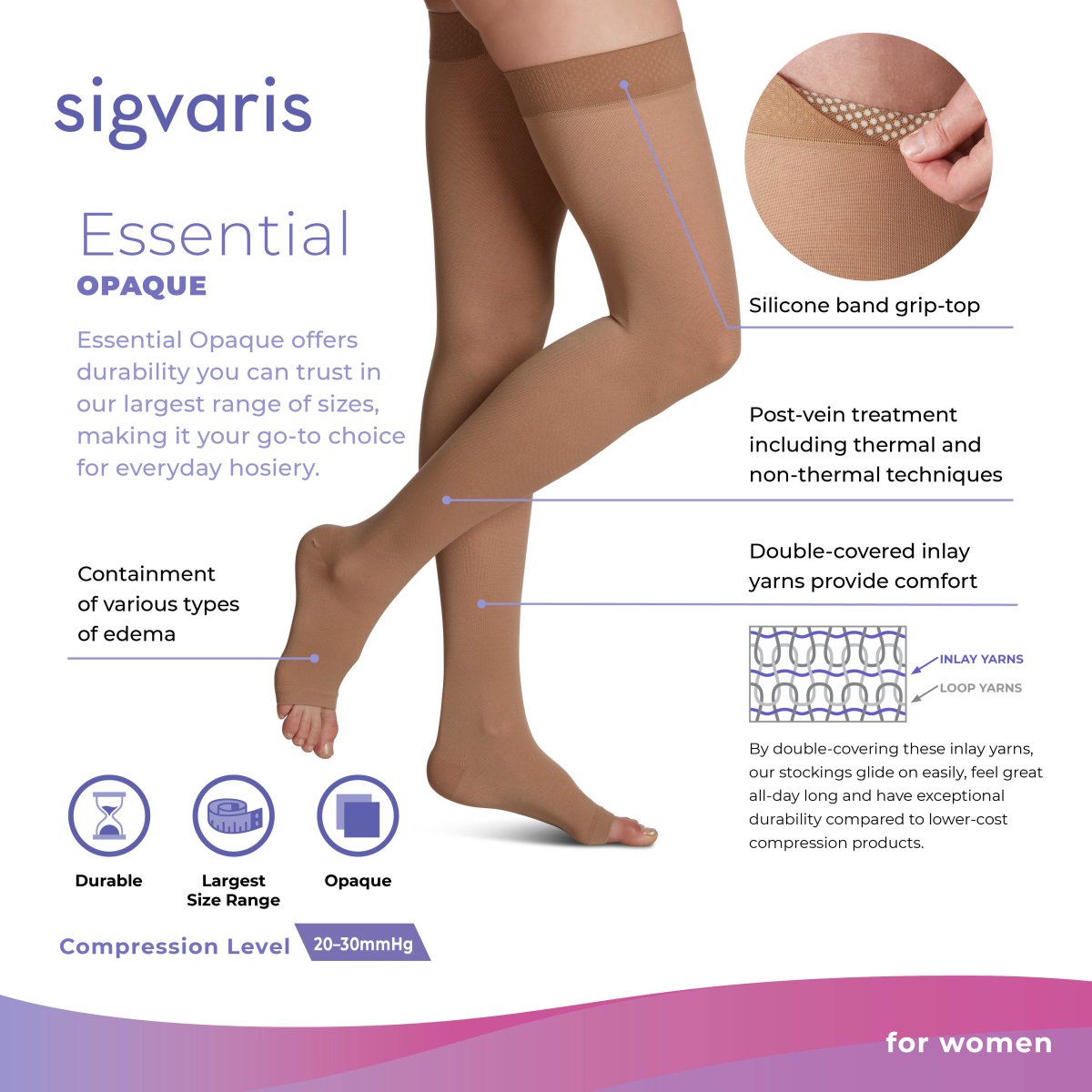 Sigvaris Opaque Thigh High 20-30 mmHg, Open Toe - Image 5