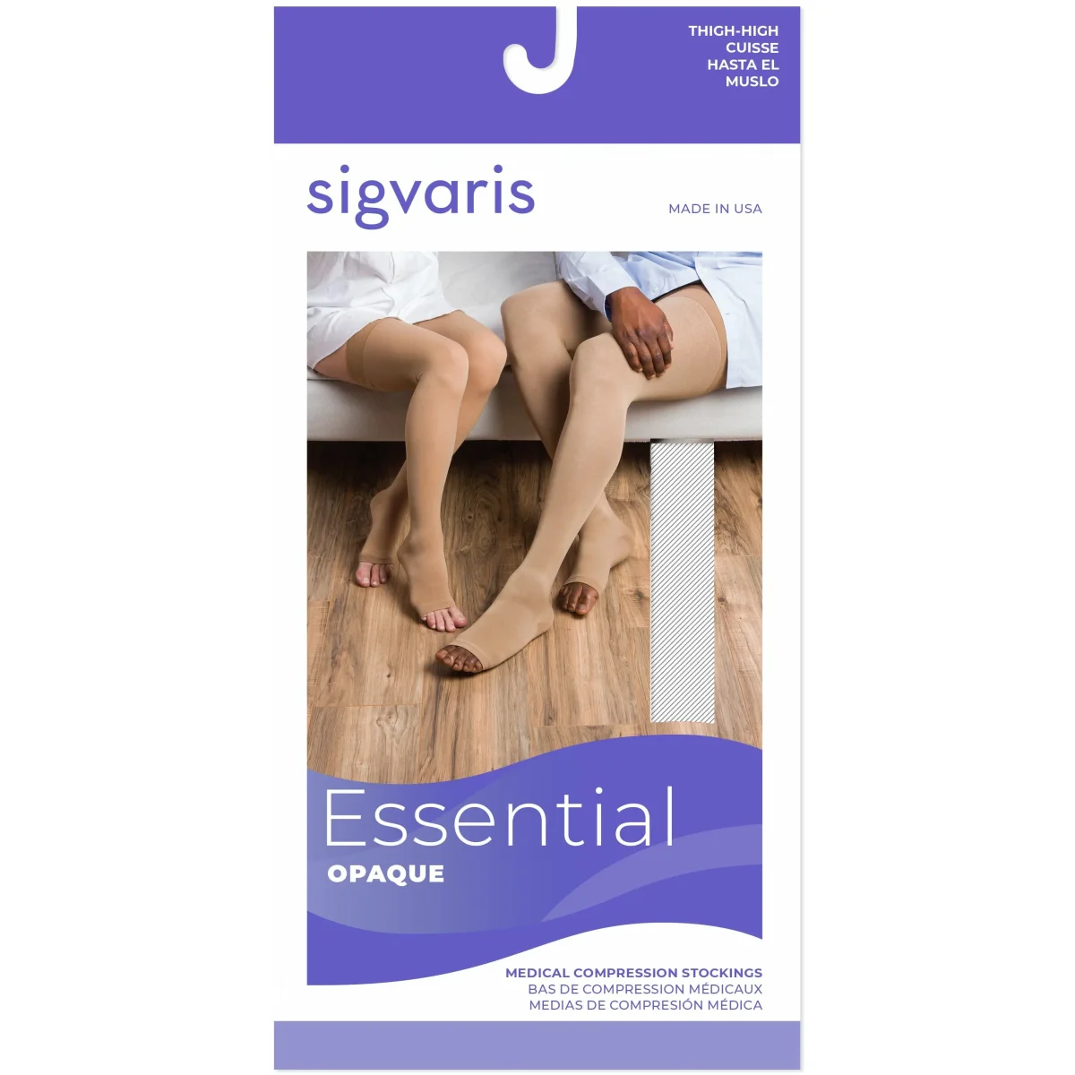 Sigvaris Opaque Thigh High 20-30 mmHg, Open Toe w/ Waist Attachment - Image 3