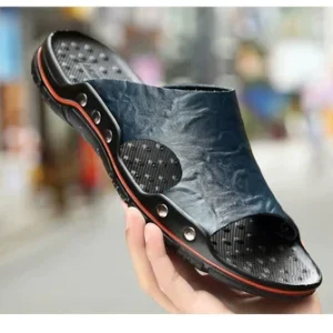 Chinelo de Couro Ortopédico com Sola Antiderrapante