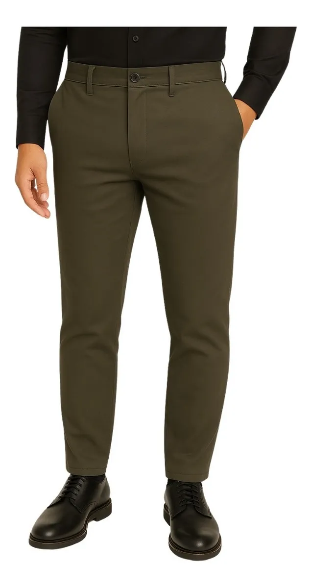 Calça Masculina Sarja Slim - Verde Militar - Image 2