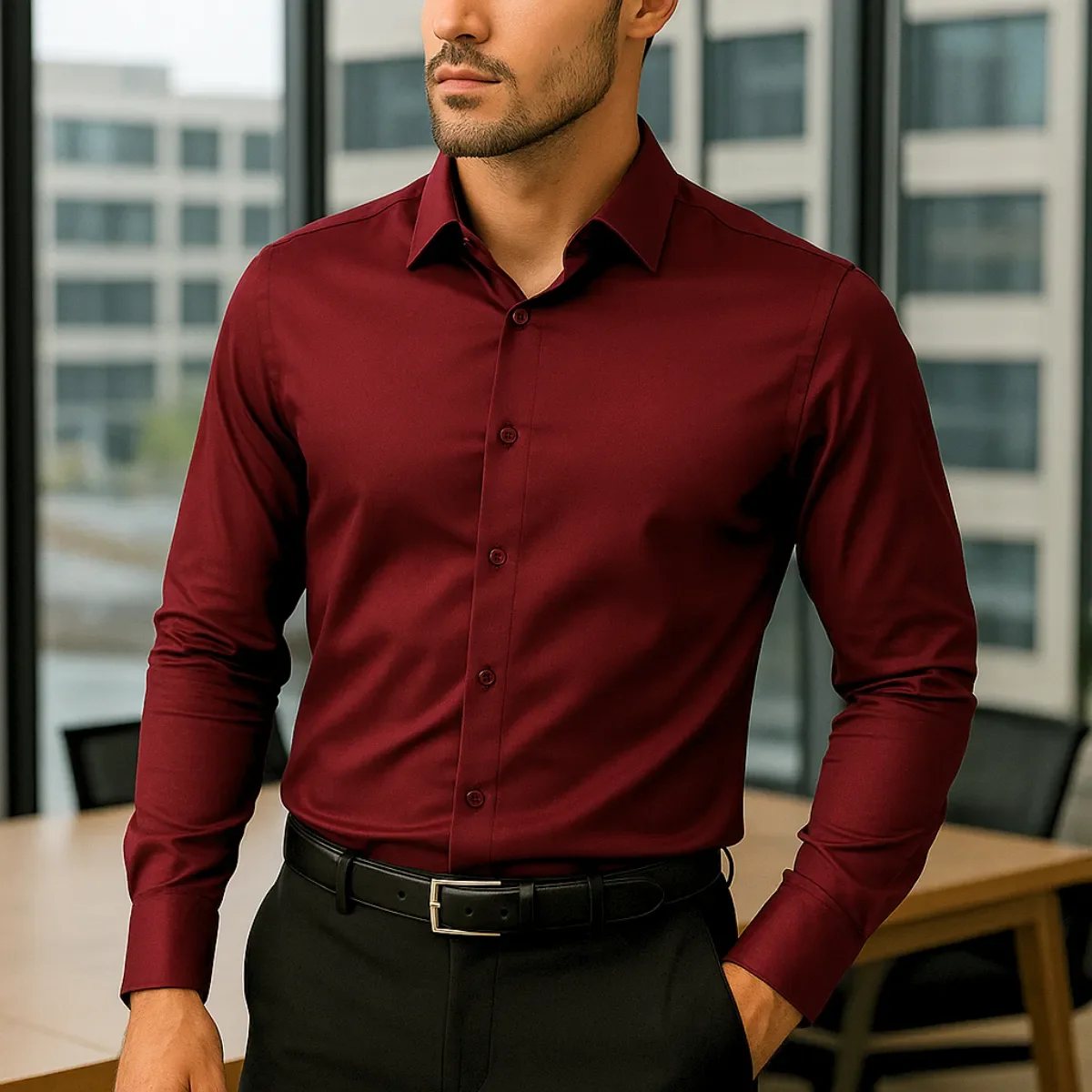 Camisa Social Masculina Slim Fit Delluxe Bordô - Image 2