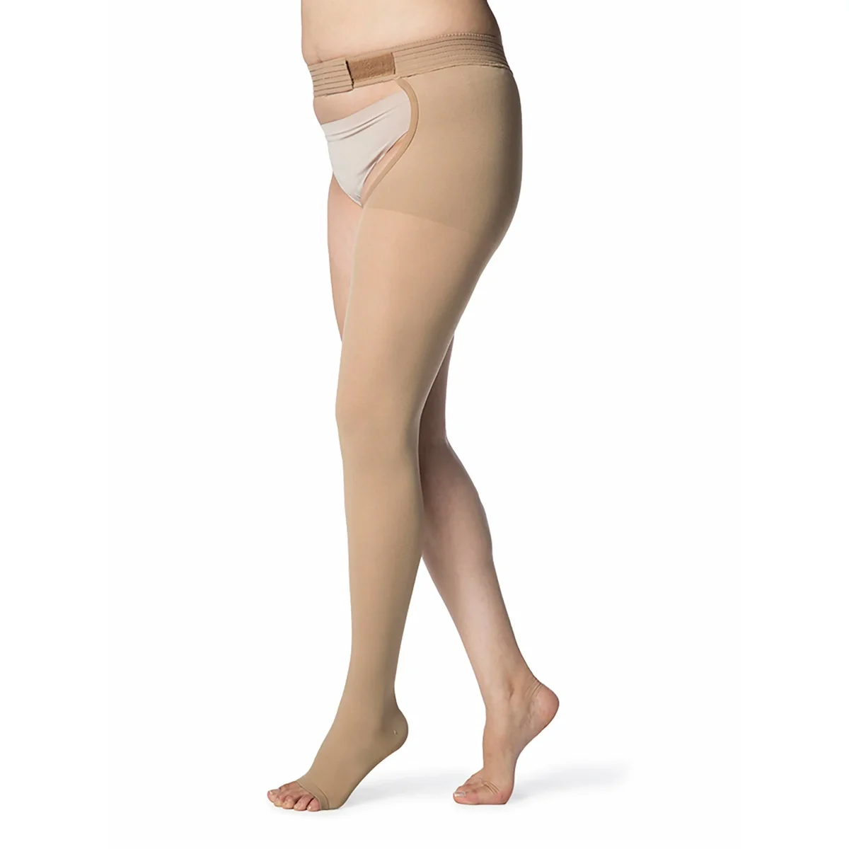 Sigvaris Opaque Thigh High 20-30 mmHg, Open Toe w/ Waist Attachment - Image 2