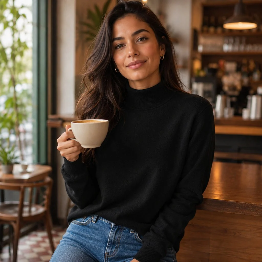 Malha Feminina Gola Alta Retrô Modelagem Solta - Blusa Tricô Aconchegante Estilo Anos 90 no Frio - Image 2