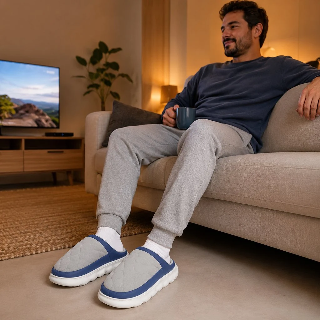 Pantufas Masculinas Impermeáveis Fechadas - Aquecidas Antiderrapantes de Quarto para o Inverno - Image 5