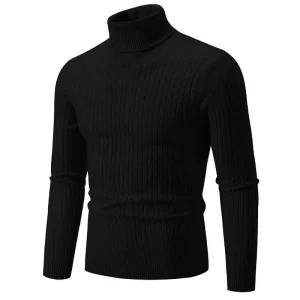 Pulôver Masculino Gola Alta em Malha Trançada - Suéter Casual Quente para Inverno